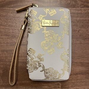 Lilly Pulitzer Gold and White Elephant Wallet/Wristlet
